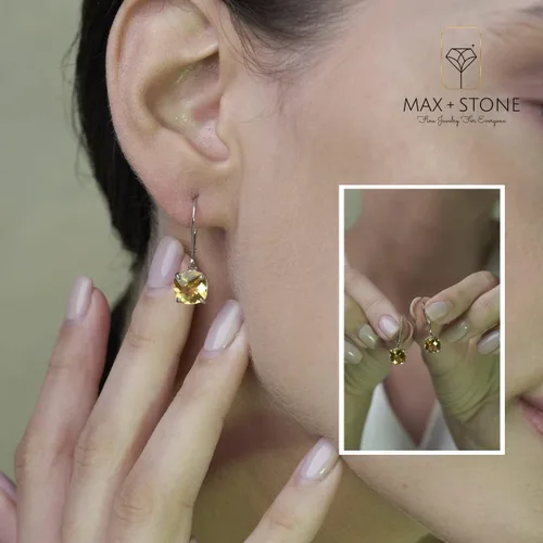 Vista 2 de Parade of Jewels - Aretes colgantes de oro blanco o amarillo de 14 quilates para mujer con piedras natales de 0.31 pulgadas, Metal Gema