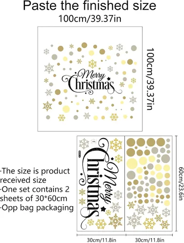 Vista 6 de Calcomanías de pared de copos de nieve de lunares dorados, marrones y grises, vinilo extraíble para decoración de Navidad, sala de estar
