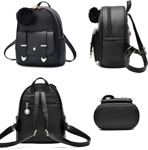Vista 2 de I IHAYNER Mochila de moda para niñas, mini mochila para mujeres, adolescentes y niñas, monederos de piel sintética con pompón, bolsa de hombro