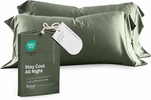 Vista 21 de Olive + Crate Fundas de Almohada de Eucalipto Tencel - Fundas de Almohada 100% Tencel Lyocell Refrescantes para Personas que Duermen con Calor