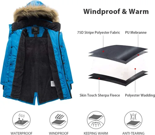 Vista 4 de ZSHOW Chaqueta acolchada con capucha para niños, abrigo de invierno grueso a prueba de viento