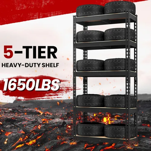 Vista 5 de Yaheetech Estantes de almacenamiento, estantería de metal ajustable resistente de 5 niveles, estante industrial para garaje, almacén, despensa, Negro