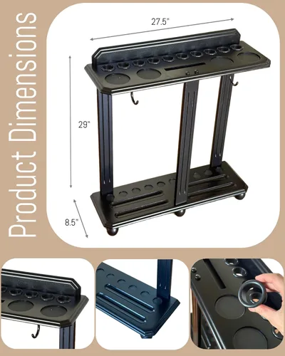 Vista 4 de Soporte para taco de billar de madera maciza de alta calidad, soporte de billar de madera para diez tacos y accesorios de mesa completa