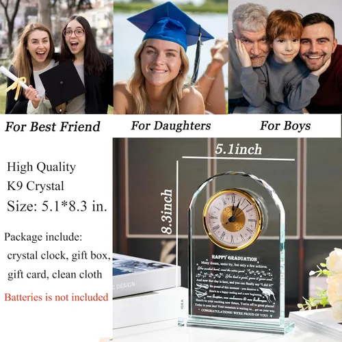 Vista 4 de Regalos de graduación Qianwei para él y ella - Reloj de cristal Clase de 2025 Regalos de presente para mujeres y hombres, graduados de universidad