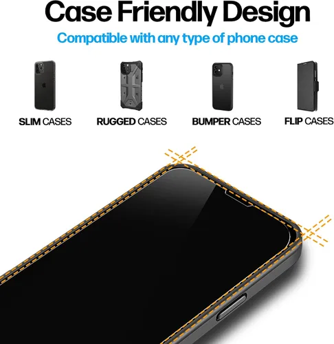 Vista 5 de Power Theory Protector de pantalla de vidrio templado diseñado para iPhone 14, también para iPhone 13/iPhone 13 Pro y iPhone 16e con kit de fácil