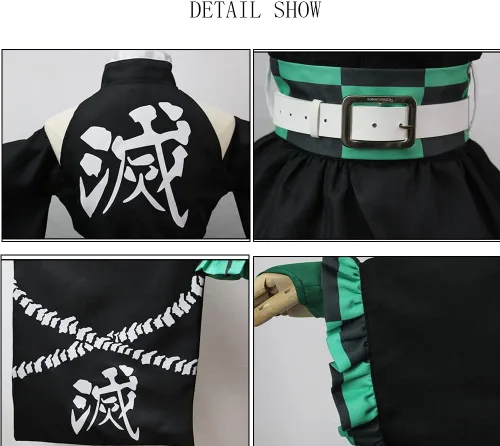 Vista 5 de Juejuezi Nuevo Zenitsu Tanjirou Cosplay Disfraz Anime Kimono Halloween Off Hombro Falda Shinobu traje con pendientes