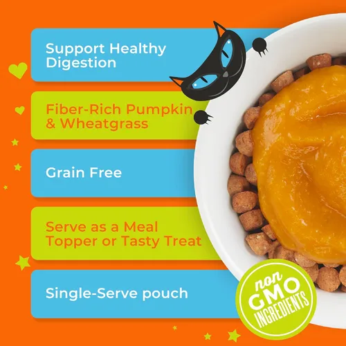 Vista 5 de Tiki Cat Tummy Topper, puré de receta de calabaza, formulado para apoyar la digestión saludable, Mousse Cat Food Topper, bolsa de 1.5 onzas