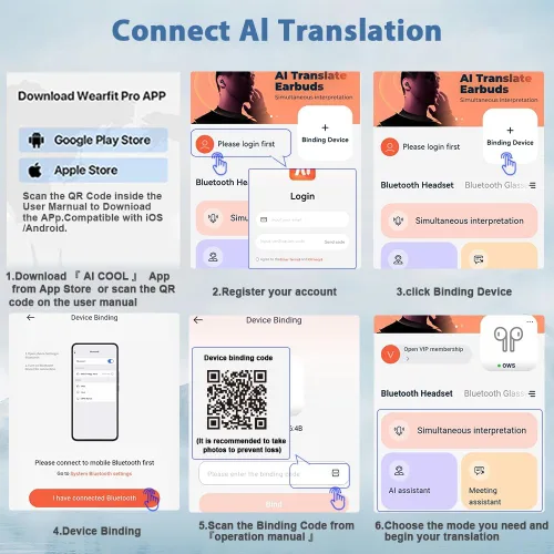Vista 6 de Auriculares de traducción AI en tiempo real, 144 idiomas 3 en 1, auriculares inalámbricos Bluetooth para iOS y Android, para Blanco