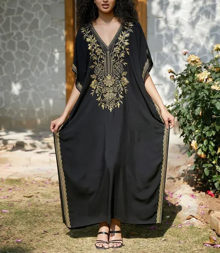 Vista 4 de Vestido de caftán turco bordado para mujer, largo caftán, ropa de descanso, camisón para traje de baño, ropa de playa