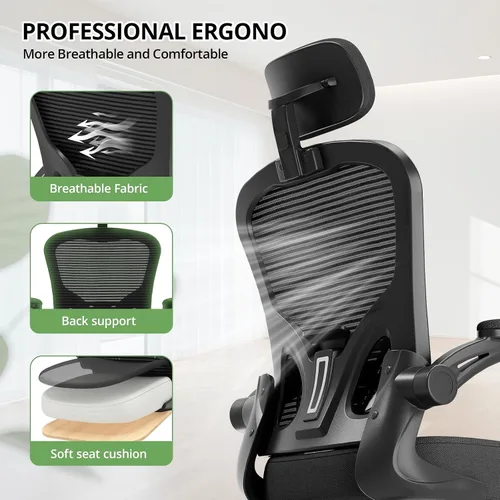 Vista 6 de Silla de oficina ergonómica, capacidad de 330 libras, silla de computadora con respaldo alto para largas horas, cómoda, silla ejecutiva giratoria