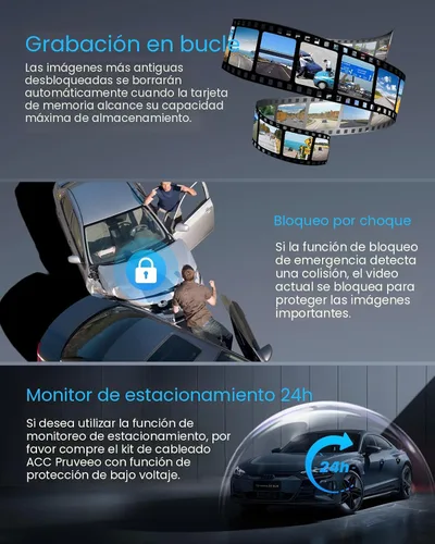 Vista 6 de PRUVEEO Cámara de tablero de 360° de 4 canales delantera y trasera interior izquierda derecha, cámara de tablero para automóviles