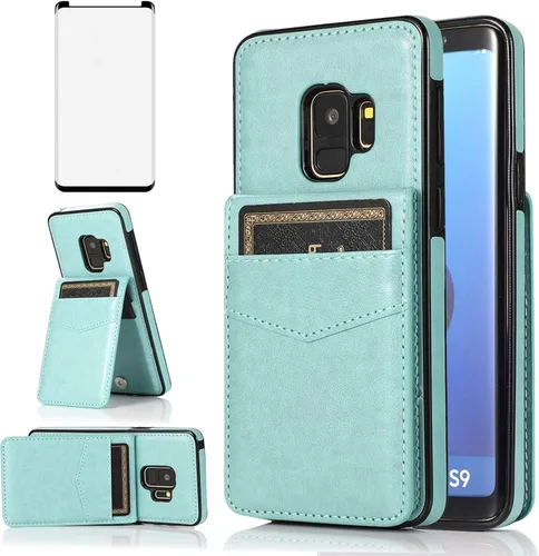 Vista 9 de Asuwish Funda de teléfono para Samsung Galaxy S9 con protector de pantalla de vidrio templado y tarjetero para tarjetas de crédito, soporte