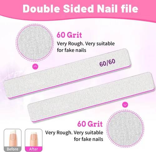 Vista 4 de BLESWIN 12 limas de uñas de grano 60/60, limas de uñas jumbo para uñas acrílicas, lima de uñas de doble cara para manicura, pedicura y uñas acrílicas