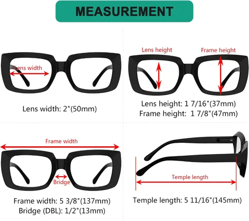 Vista 3 de Eyekepper - Juego de 4 gafas elegantes para mujer, anteojos cuadrados de gran tamaño para mujer