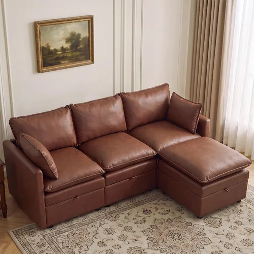 Vista 16 de Otomana cuadrada grande de 27 pulgadas con almacenamiento, reposapiés tapizado moderno con patas antideslizantes para sofá, mesa de café, sala