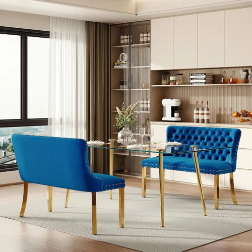 Vista 16 de Baysitone Juego de mesa de comedor de cristal de 51 pulgadas para 4, juego de 5 piezas de comedor moderno, mesa de cocina rectangular de vidrio