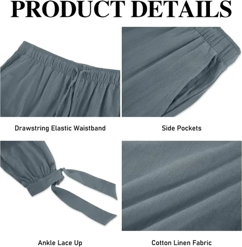Vista 5 de Pantalones de lino pirata para hombre, medieval, vikingo, para disfraz de navegante, renacentista, con cordones, pantalones de cosplay