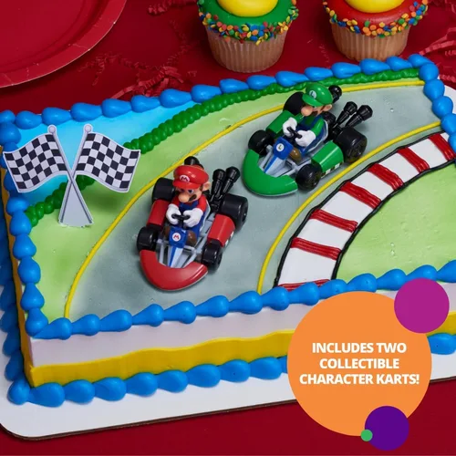 Vista 4 de DecoSet® Mario Kart™ Adorno para Pastel, Decoración de Pastel de 3 Piezas con Adornos de Kart de Carreras y Decoración de Bandera a Cuadros, Karts