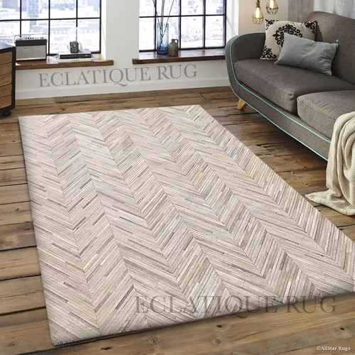 Vista 2 de Elegante alfombra rectangular de piel de vacuno, elegante, antideslizante, cheurón, para sala de estar y entrada, alfombra de piso