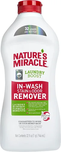 Vista 5 de Nature's Miracle Destructor de orina para gatos Plus 1 galón y removedor de olores de ropa de 32 onzas