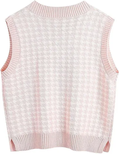 Vista 2 de Suéter para mujer, casual, cuello en V, sin mangas, color colisión, suéter sin mangas, chaleco estético