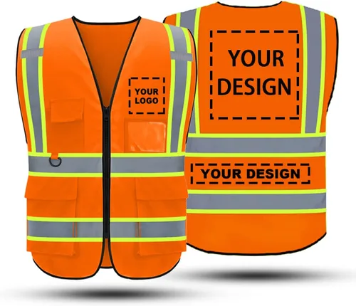 Vista 15 de BeautyWill Chaleco de seguridad con logotipo personalizado, Hi Vis Clase 2, chaleco reflectante de construcción unisex con 5 bolsillos