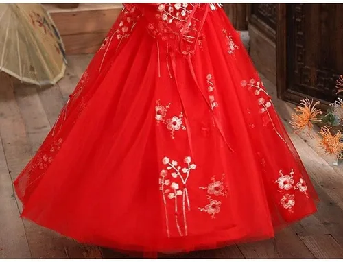 Vista 5 de XDWZUA - Vestido de Hanfu para niña, disfraz tradicional chino para festivales Cheongsam (color blanco garabato de dinosaurio 4, talla 6)