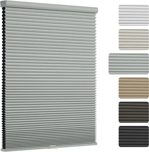 Vista 9 de Changshade Persianas Celulares Opacas, Persianas de Panal para Ventanas sin Cordón con Rieles de Aleación de Aluminio, Tela de Color Combinado
