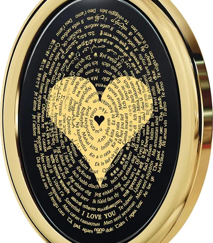 Vista 2 de Love Necklace with I Love You inscribed in 120 languages in Miniature Text of Pure Gold on a Romantic Onyx Pendant for Women, 18" Rolo Chain