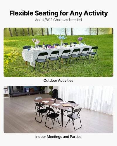 Vista 8 de VEVOR Juego de 4 sillas plegables, sillas plegables con cojín acolchado, sillas de fiesta portátiles con marco de metal reforzado, asiento apilable