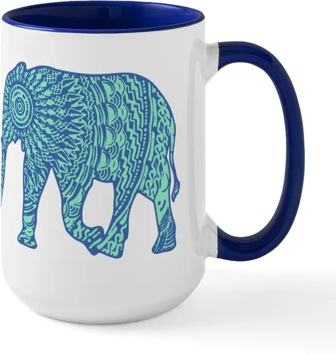 Vista 26 de CafePress Blue Elephant - Taza de café de cerámica de 15 oz (15.0 fl oz)