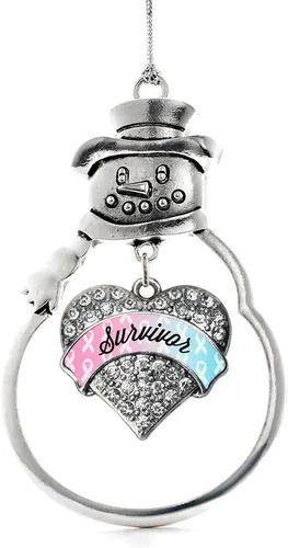 Vista 123 de Inspired Silver - Big Sis - Adorno de Navidad plateado - Adorno de árbol de Navidad con dije de corazón con circonita cúbica - Decoración colgante