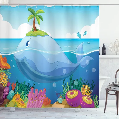 Vista 71 de Ambesonne Decor Collection, juego de cortina con ganchos para regadera Amarillo y marrón