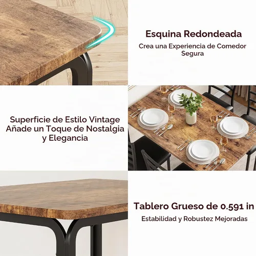 Vista 4 de IDEALHOUSE Juego de sillas de mesa de comedor de 5 piezas para espacios pequeños, juego de comedor moderno de interior para 4, juego de mesa Marrón