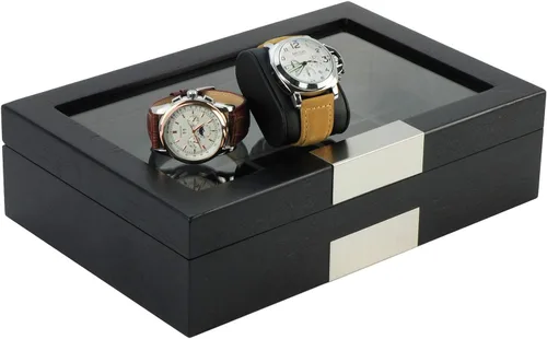 Vista 5 de TIMELYBUYS Caja organizadora de 10 piezas personalizada de madera negra con detalles de acero inoxidable