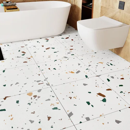 Vista 8 de WESTICK Azulejos de suelo de mármol blanco para despegar y pegar, azulejos de vinilo autoadhesivos para cocina, dormitorio, sótano, escaleras