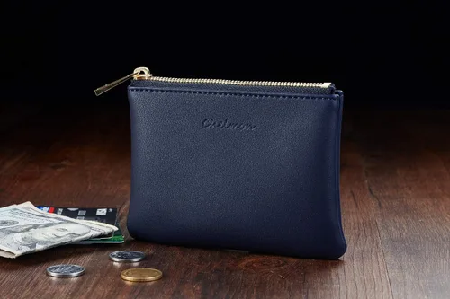 Vista 5 de Chelmon - Monedero de piel auténtica con zíper para hombre y mujer