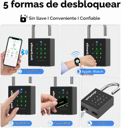 Vista 3 de eLinkSmart Candado inteligente resistente con llave, bloqueo de almohadilla con teclado de código, resistente a la intemperie, Bluetooth RFID