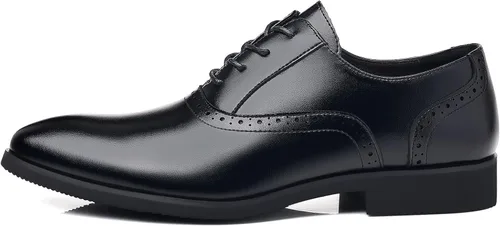 Vista 5 de DADAWEN Zapatos de vestir forrados de cuero para hombre, zapatos formales de negocios clásicos con cordones Oxfords