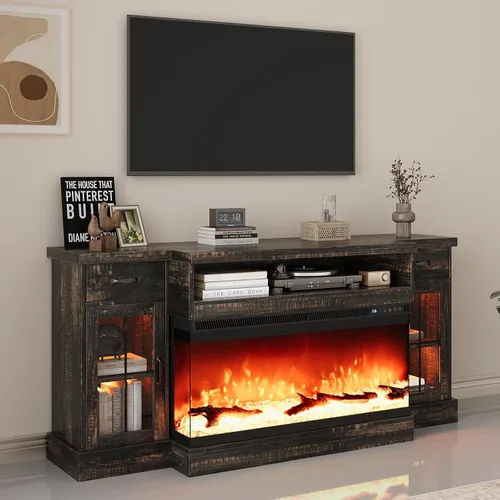 Vista 10 de 4 EVER WINNER Soporte de TV con chimenea de 70 pulgadas para televisores