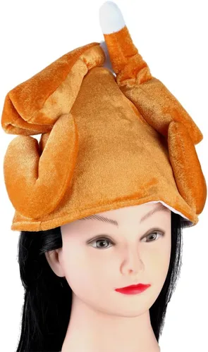 Vista 2 de BinaryABC Thanksgiving Plush Turkey Hat,Roasted Turkey Hats,Thanksgiving Day Costume Party Accessory (Brown)
