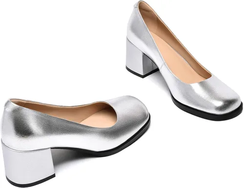 Vista 5 de Zapatos casuales de tacón bajo para mujer, de piel mate, puntera cuadrada, 2.5 pulgadas