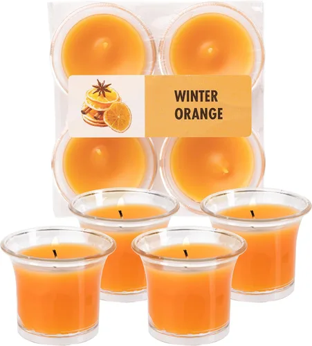 Vista 10 de HYOOLA Clear Cup Velas votivas perfumadas – Citronela – 12 horas de tiempo de combustión – Paquete de 4 – Fabricado en Europa Amarillo Citronela