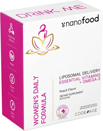 Vista 5 de Codeage Liposomal - Fórmula líquida de vitaminas diarias para mujer, suplemento multivitamínico líquido vegano omega-3, biotina, vitaminas A, B, C