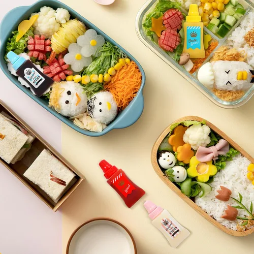 Vista 4 de Mini botella de ketchup para lonchera, botellas pequeñas para condimentos, recipientes de salsa de plástico para accesorios de almuerzo Bento