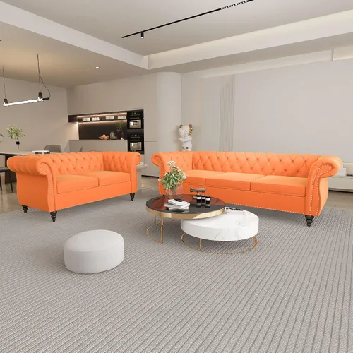 Vista 54 de QHITTY Juego de 2 piezas para sala de estar, Sofá Seccional Chesterfield Silla Contemporáneo Tapizado de Terciopelo Loveseat Juego de Sofás