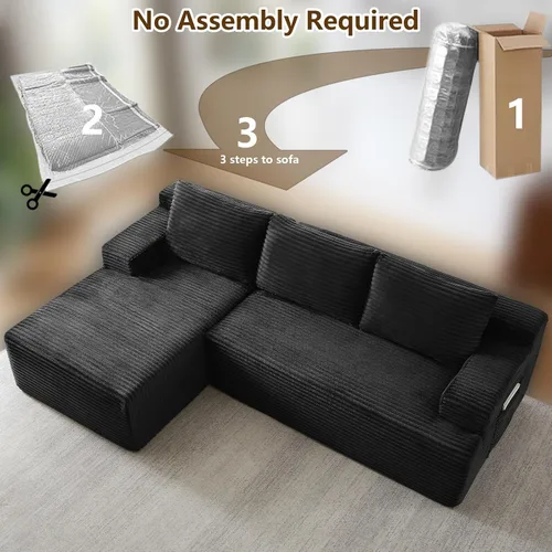Vista 3 de Sofá seccional Cloud de 96 pulgadas, sofá deshuesado para sala de estar, sofá modular con asiento profundo, sofá de pana cómodo y esponjoso con Negro