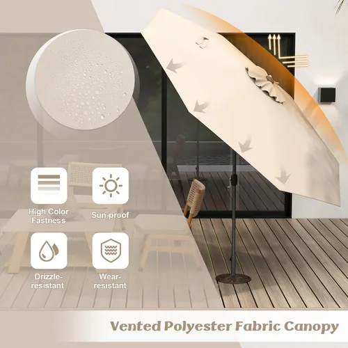 Vista 4 de HAPPYGRILL 9FT Patio Umbrella Outdoor, Outdoor Table Umbrella w/Push Button Tilt and Crank,Sturdy Ribs, Sun Canopy Market Umbrellas for Patio Pool