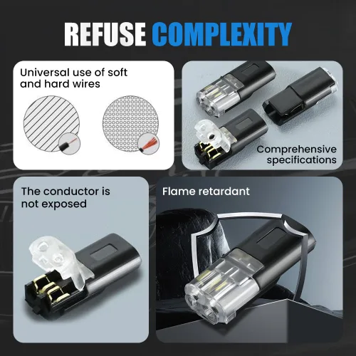 Vista 3 de Conector enchufable de doble cable, conectores de tira de luz LED, 2 pines, nuevo conector de cable de bajo voltaje con hebilla de bloqueo