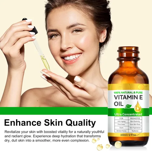 Vista 2 de flasture Aceite de vitamina E 75,000 UI – Vitamina E natural 100% pura para piel, cara, cabello, cicatrices – Aceite corporal hidratante profundo